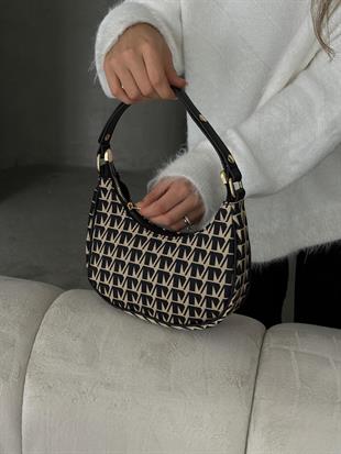 Krem Siyah Desenli Party Kadın El ve Omuz Çantası