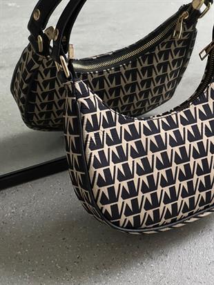 Krem Siyah Desenli Party Kadın El ve Omuz Çantası
