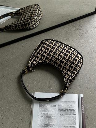 Krem Siyah Desenli Party Kadın El ve Omuz Çantası