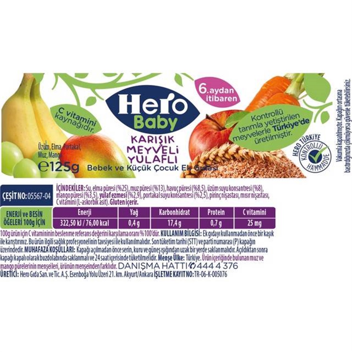 Hero Baby Karışık Meyveli Tahıllı Kavanoz Maması 125 gr