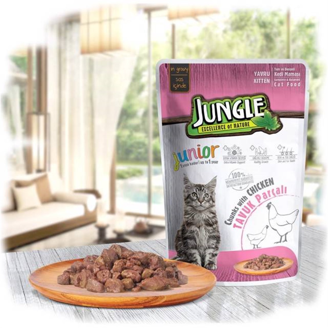 Jungle Pouch Yavru Kedi Tavuk Eti Parçalı 100 Gr