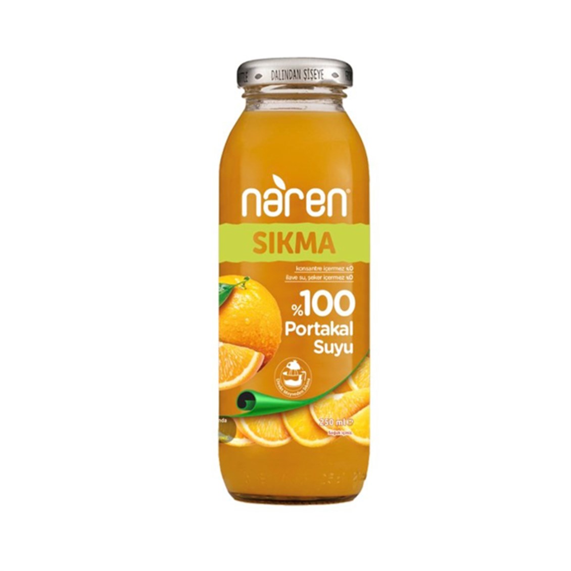 Naren %100 Sıkma Portakal Suyu Cam Şişe 250 ml