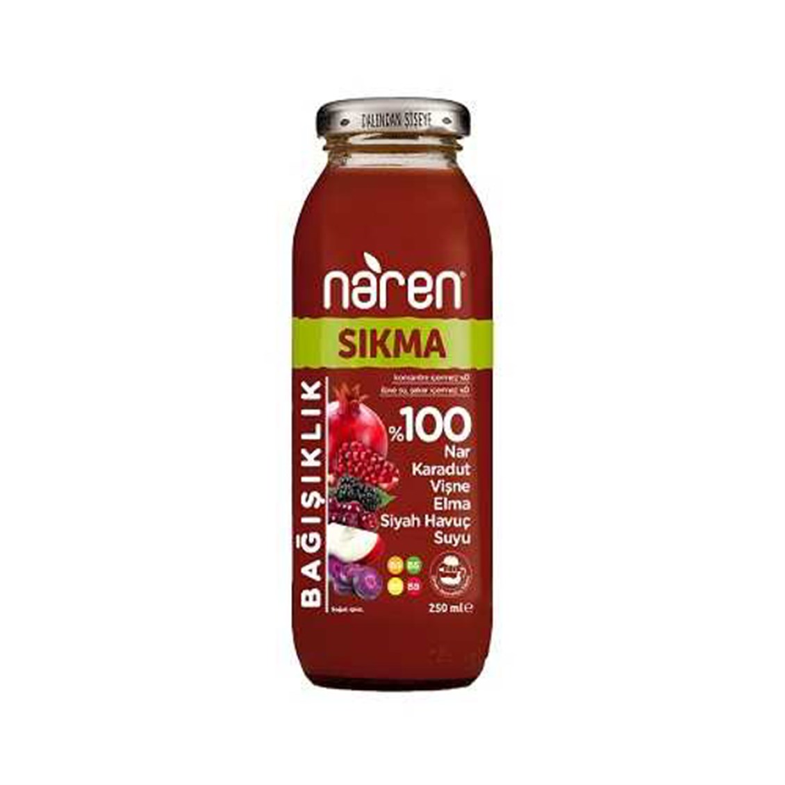 Naren %100 Sıkma Nar Karadut Vişne Bağışıklık Meyve Suyu 250 ml