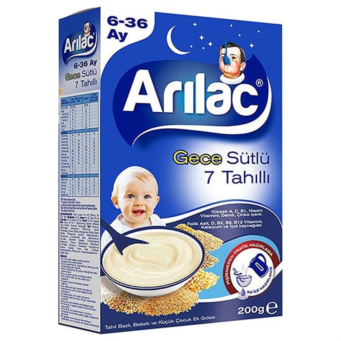Arılac Gece Sütlü 7 Tahıllı Bebek ve Küçük Çocuk Ek Gıdası 200 gr