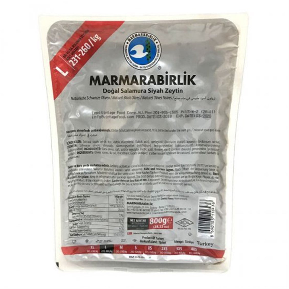 Marmara Birlik Zeytin Hiper 800 Gr (231-260