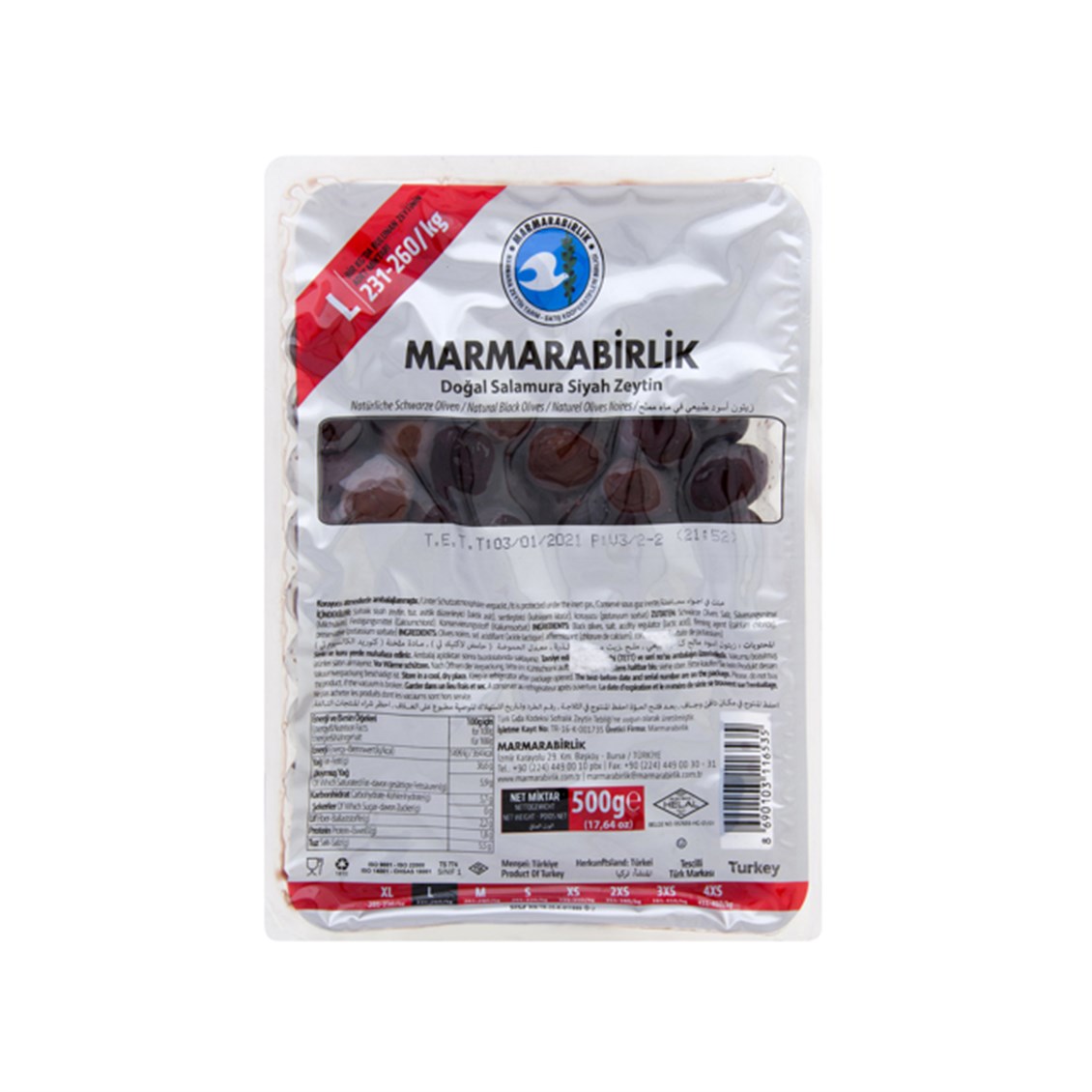 Marmara Birlik Zeytin Hiper 500 Gr (231-260)
