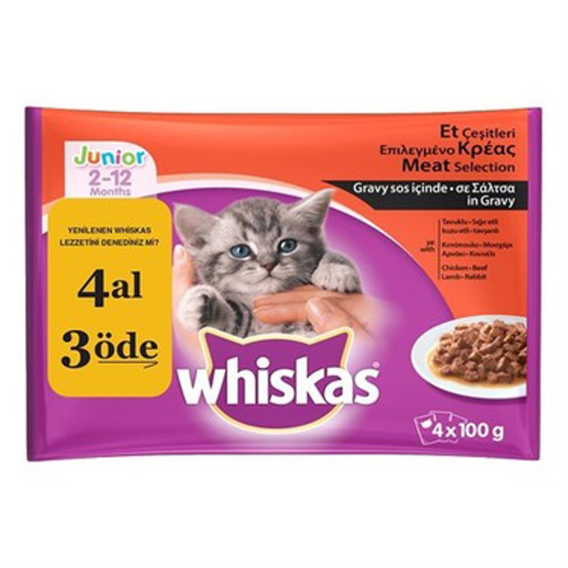 Whiskas Pouch Yavru Et Çeşitleri 4x100 gr