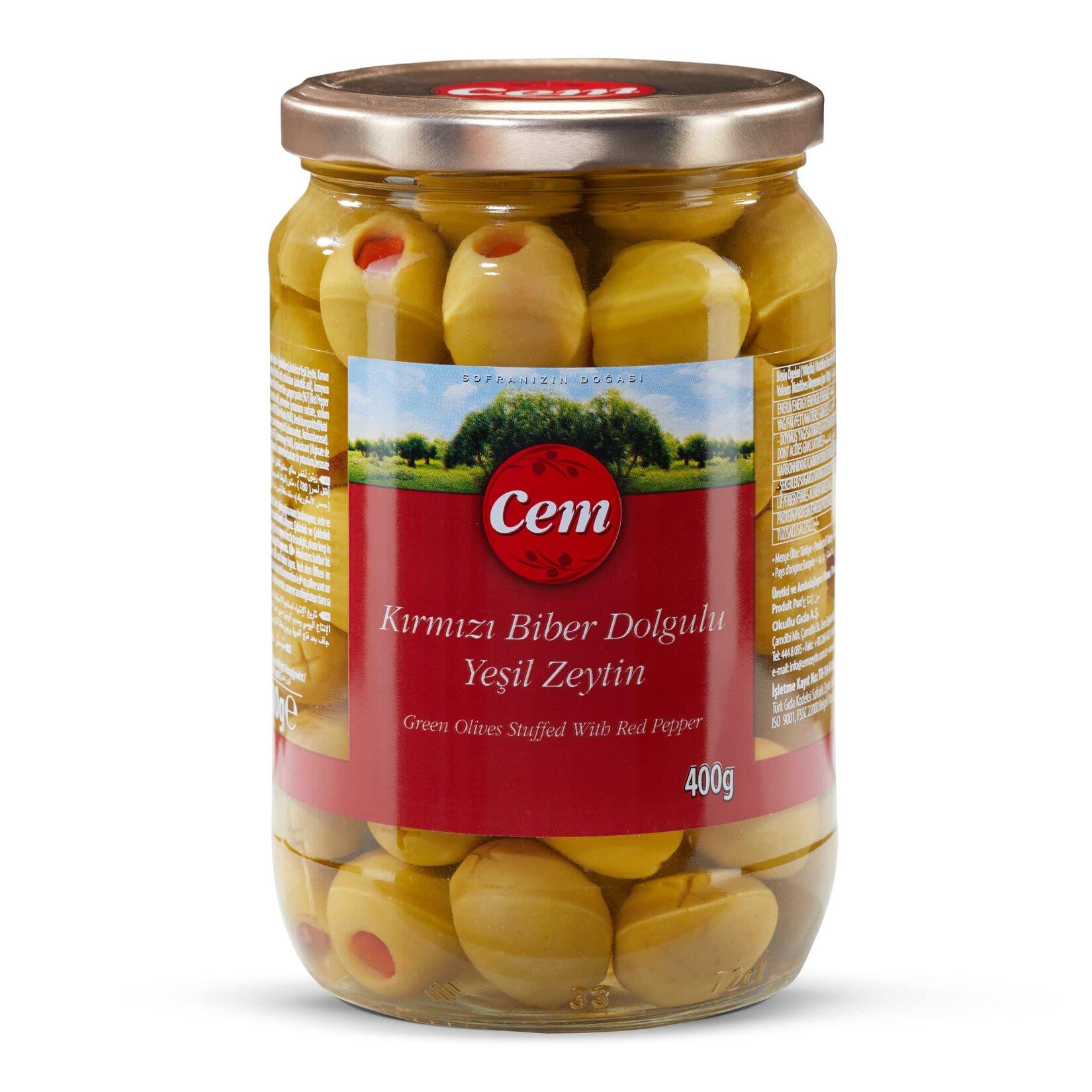 Cem Yeşil Biberli Zeytin 400 gr (141-160 Klb.)
