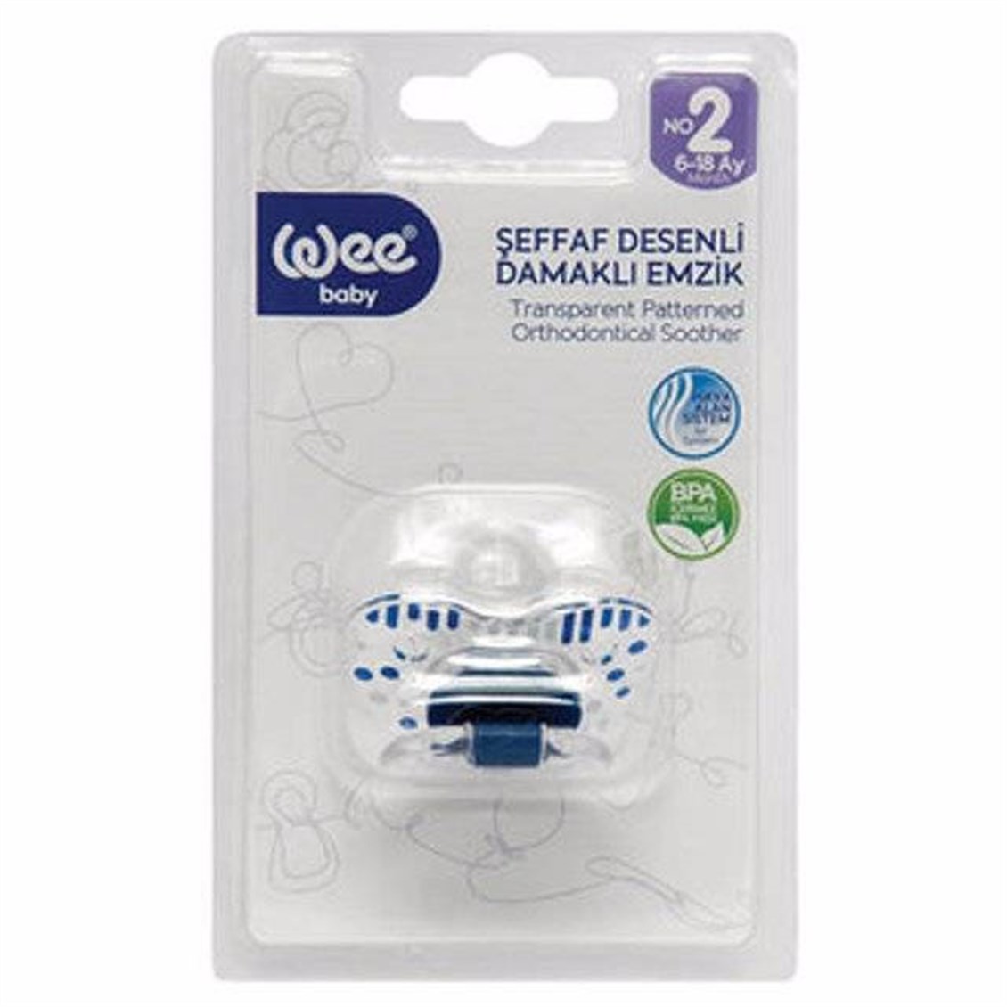 Wee Baby Şeffaf Desenli Gövdeli Damaklı Emzik No:2