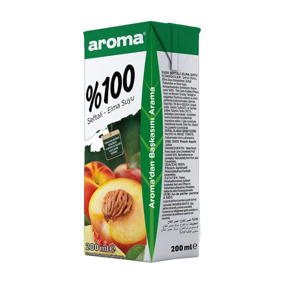 Aroma %100 Şeftali-Elma Meyve Suyu 200 ml
