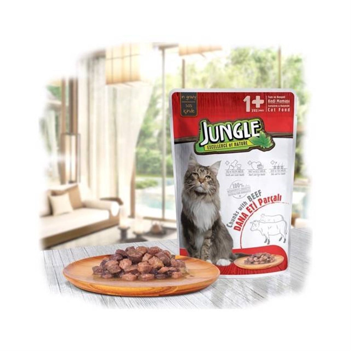 Jungle Pouch Yetişkin Kedi Dana Eti Parçalı Yaş Mama 100 Gr