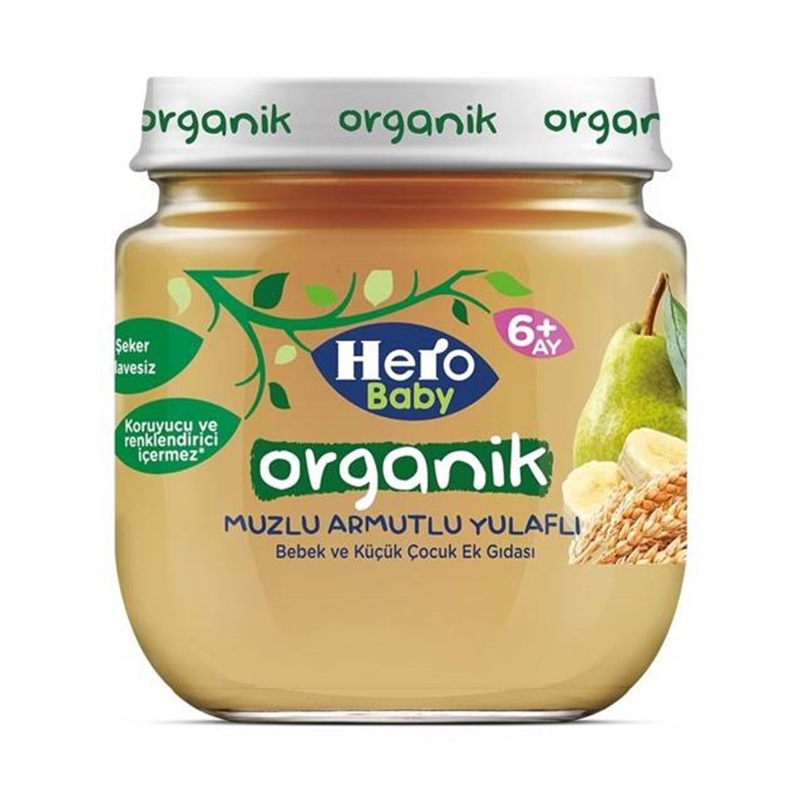 Hero Baby Organik Muz Armut Yulaf Püreli Kavanoz Mama 120 Gr