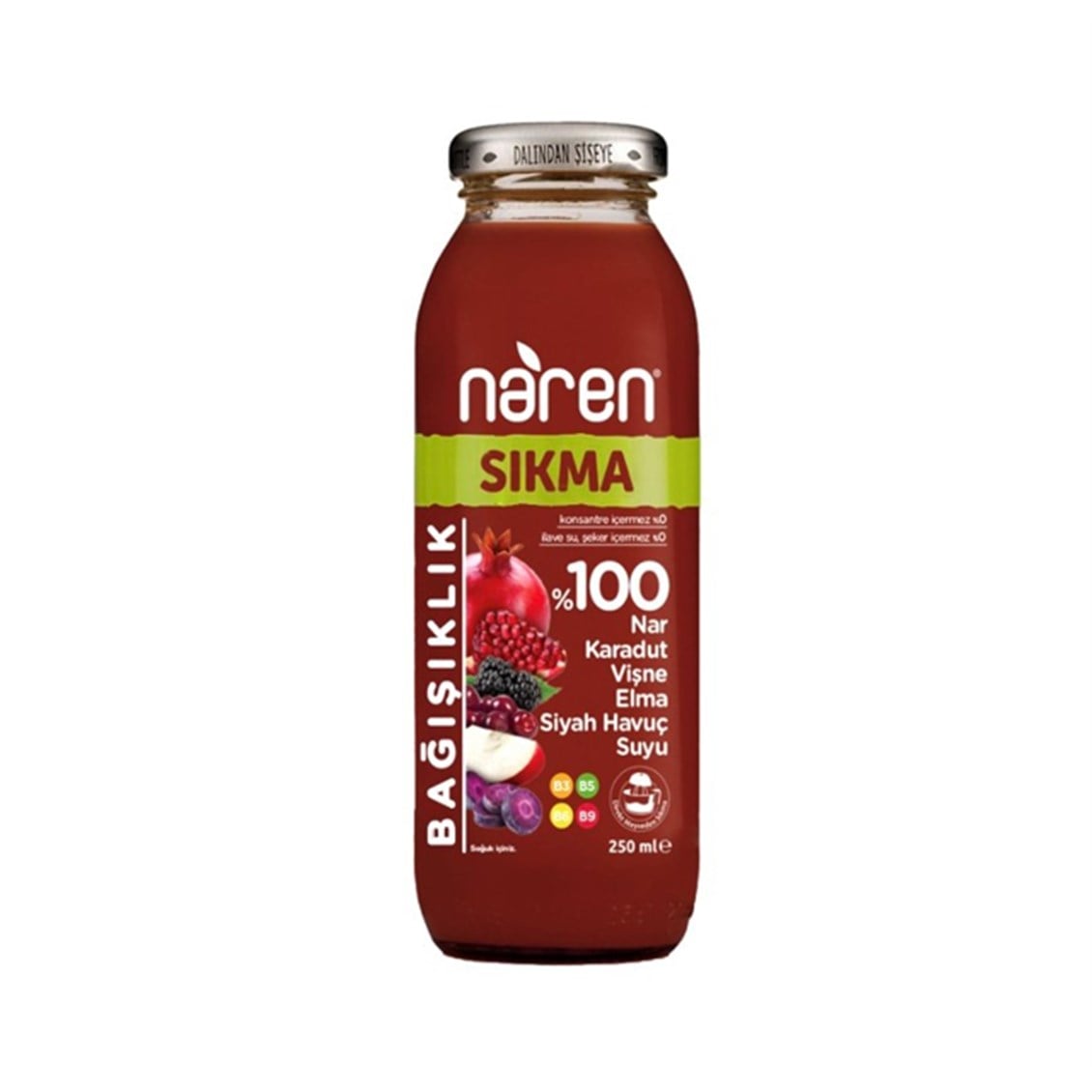 Naren %100 Sıkma Karışık Meyve Suyu Cam Şişe 250 ml