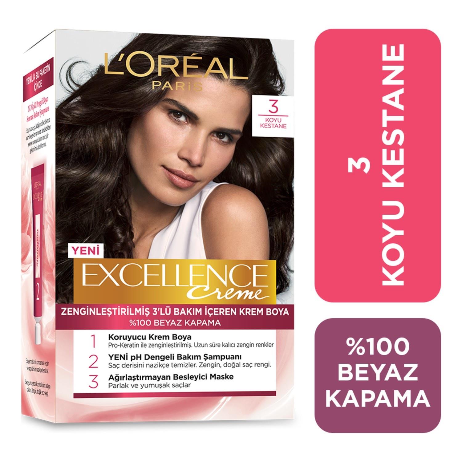 L'Oréal Paris Excellence Creme Saç Boyası - 3 Koyu Kestane