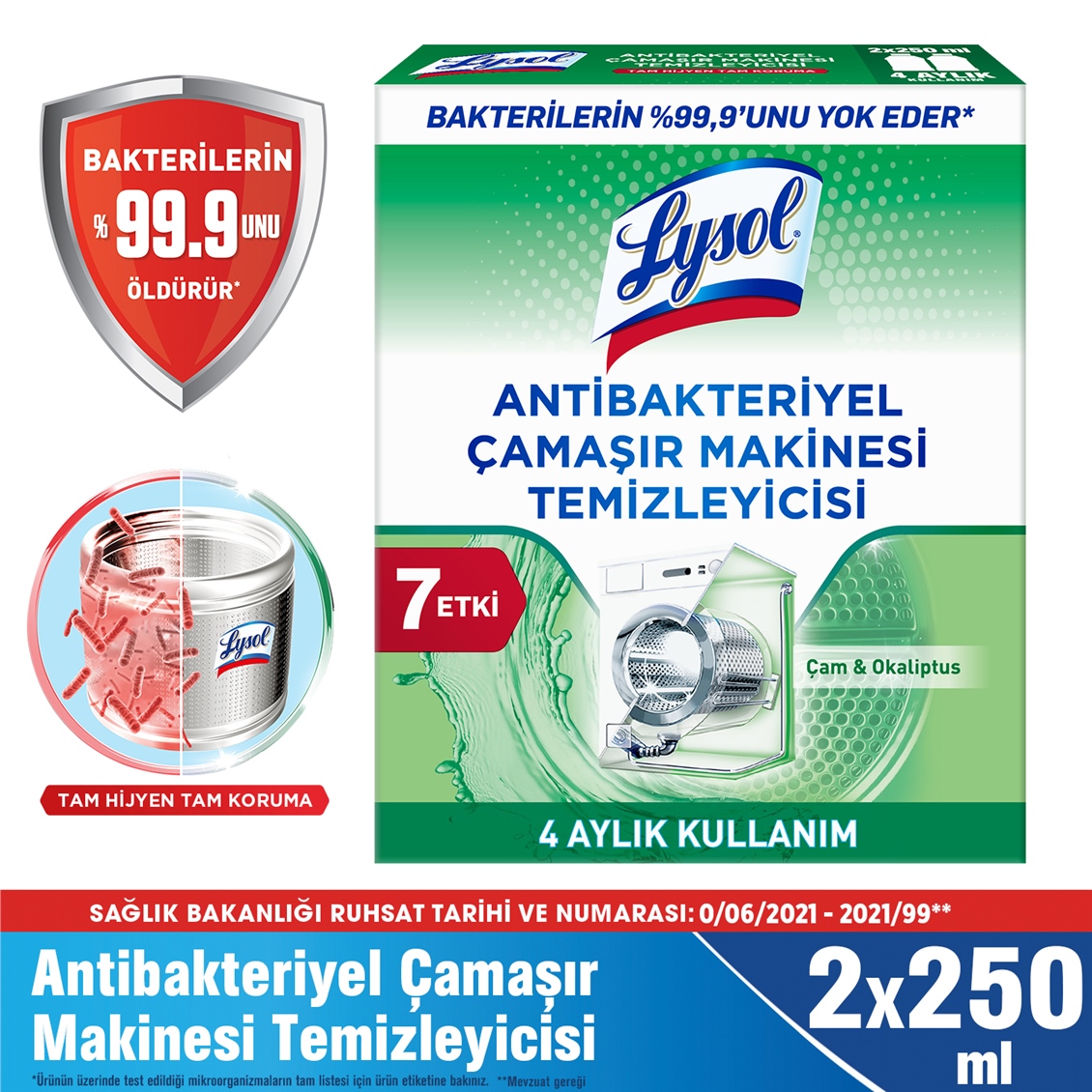 Lysol Antibakteriyel Çamaşır Makinesi Temizleyicisi 2x250 ml