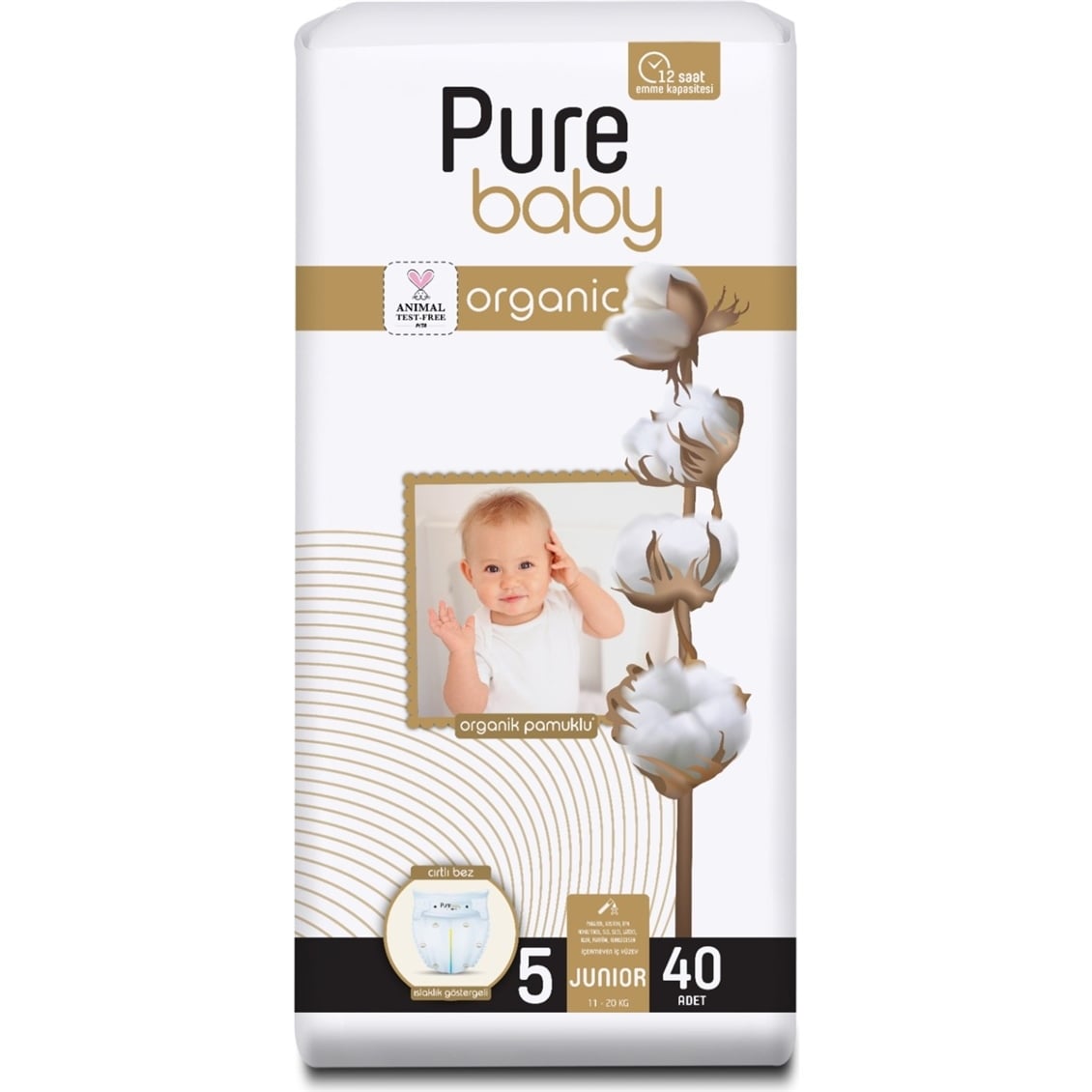 Pure Baby Pamuk 2'li Jumbo Junior 40'lı Bebek Bezi