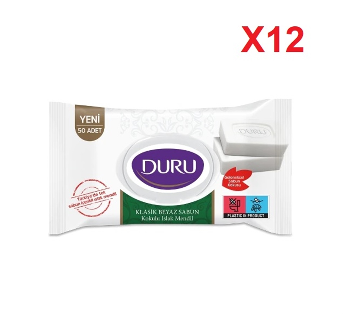 Duru Beyaz Sabun Etkili Islak Mendil  50 Adet 12'li