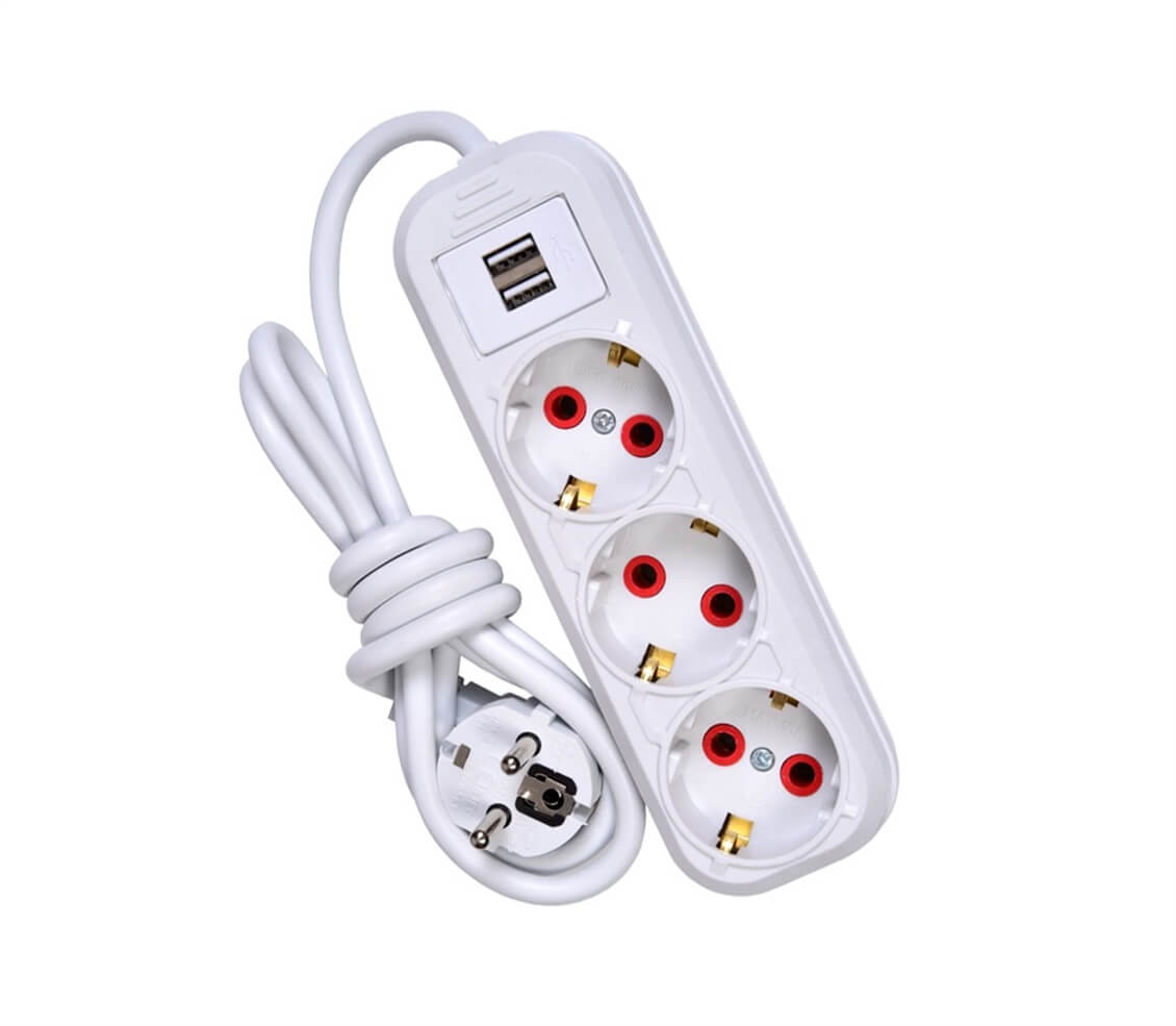 Smart Socket 3'lü Grup Priz 2 x USB 1,5 m Beyaz