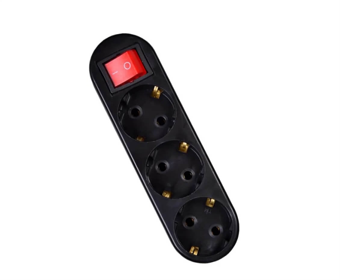 Smart Socket Üçlü Akım Korumalı & Anahtarlı Fiş Priz Golyad Siyah
