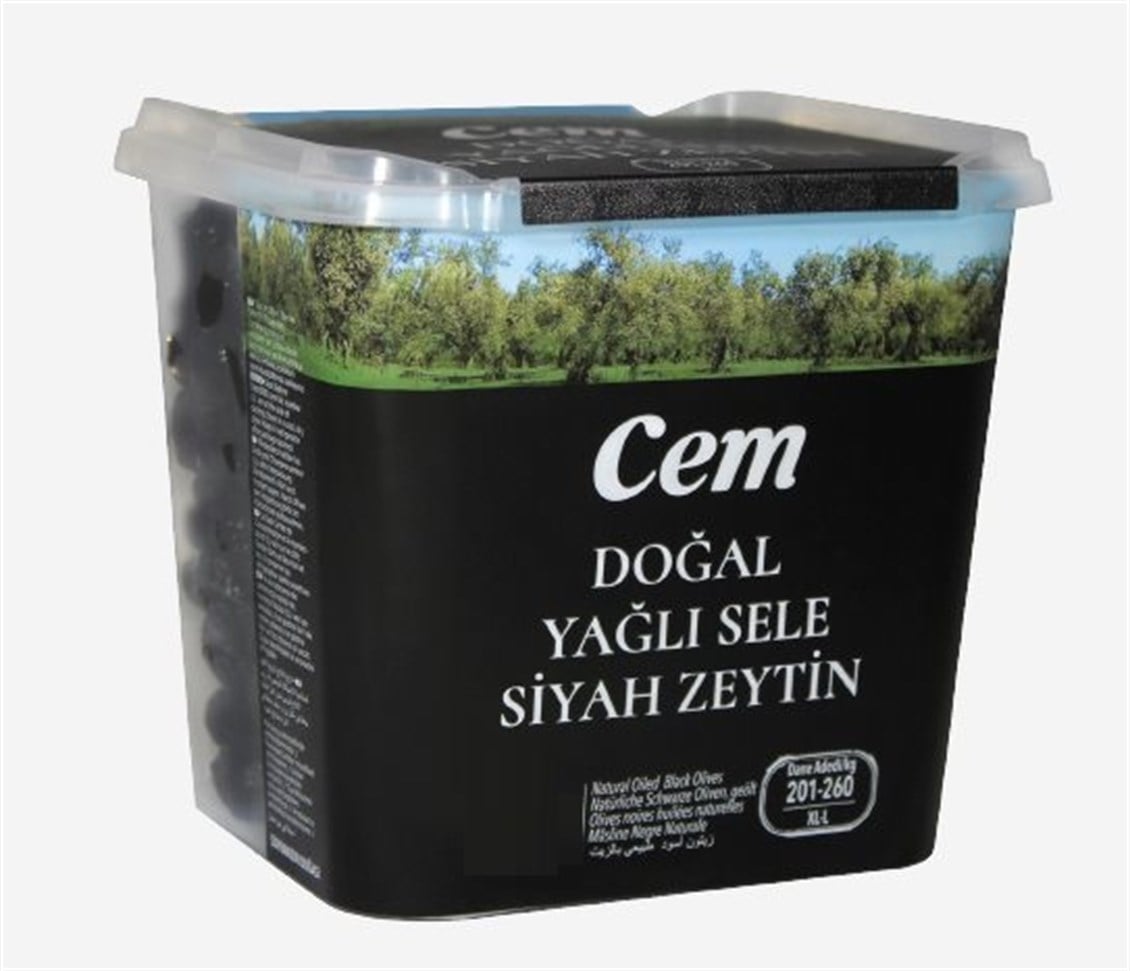 Cem Doğal Yağlı Sele Siyah Zeytin 1 kg  (201-260 Klb)