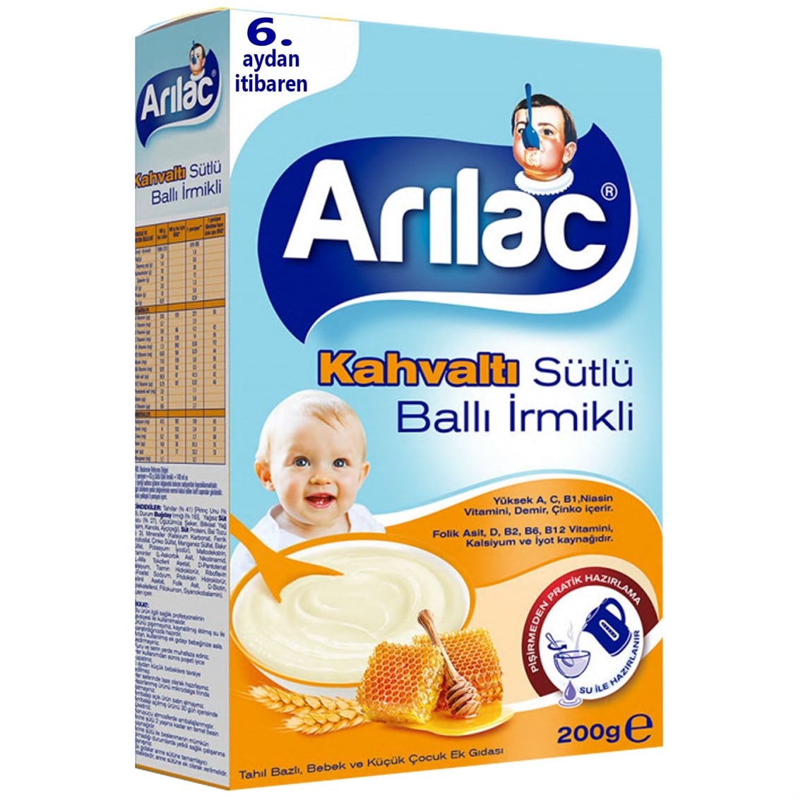 Arılac Kahvaltı Sütlü Ballı Irmikli Bebek ve Küçük Çocuk Ek Gıdası 200 gr
