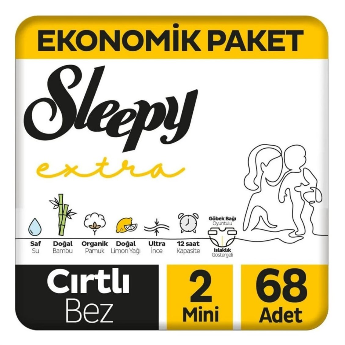 Sleepy Extra Günlük Aktivite Ekonomik Paket Bebek Bezi 2 Numara Mini 68'li