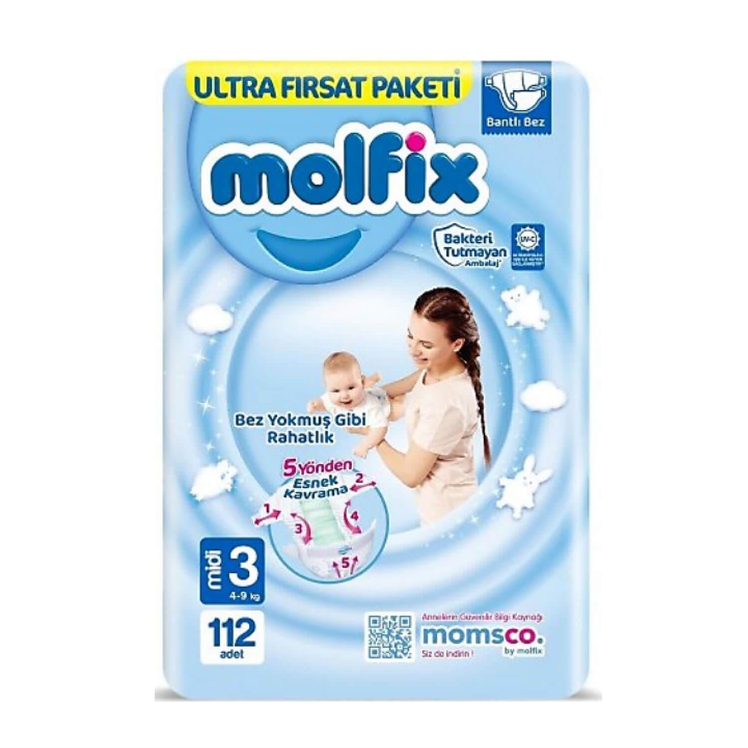 Molfix Bebek Bezi 3 Beden Midi 4-9 Kg Ultra Fırsat Paketi 112'li