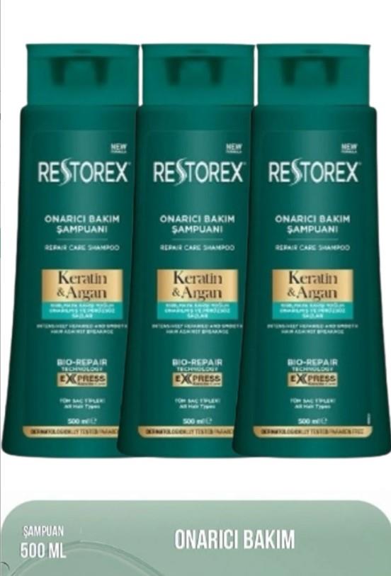Restorex Kırık ve İşlem Görmüş Saçlar İçin Onarıcı Keratin Argan Bakım Şampuanı 500 Ml X3