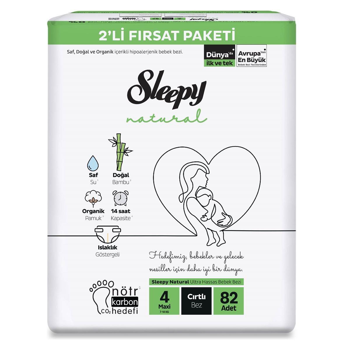 Sleepy Natural 2'li Fırsat Paketi 4 Numara Maxi Bebek Bezi 82 Adet