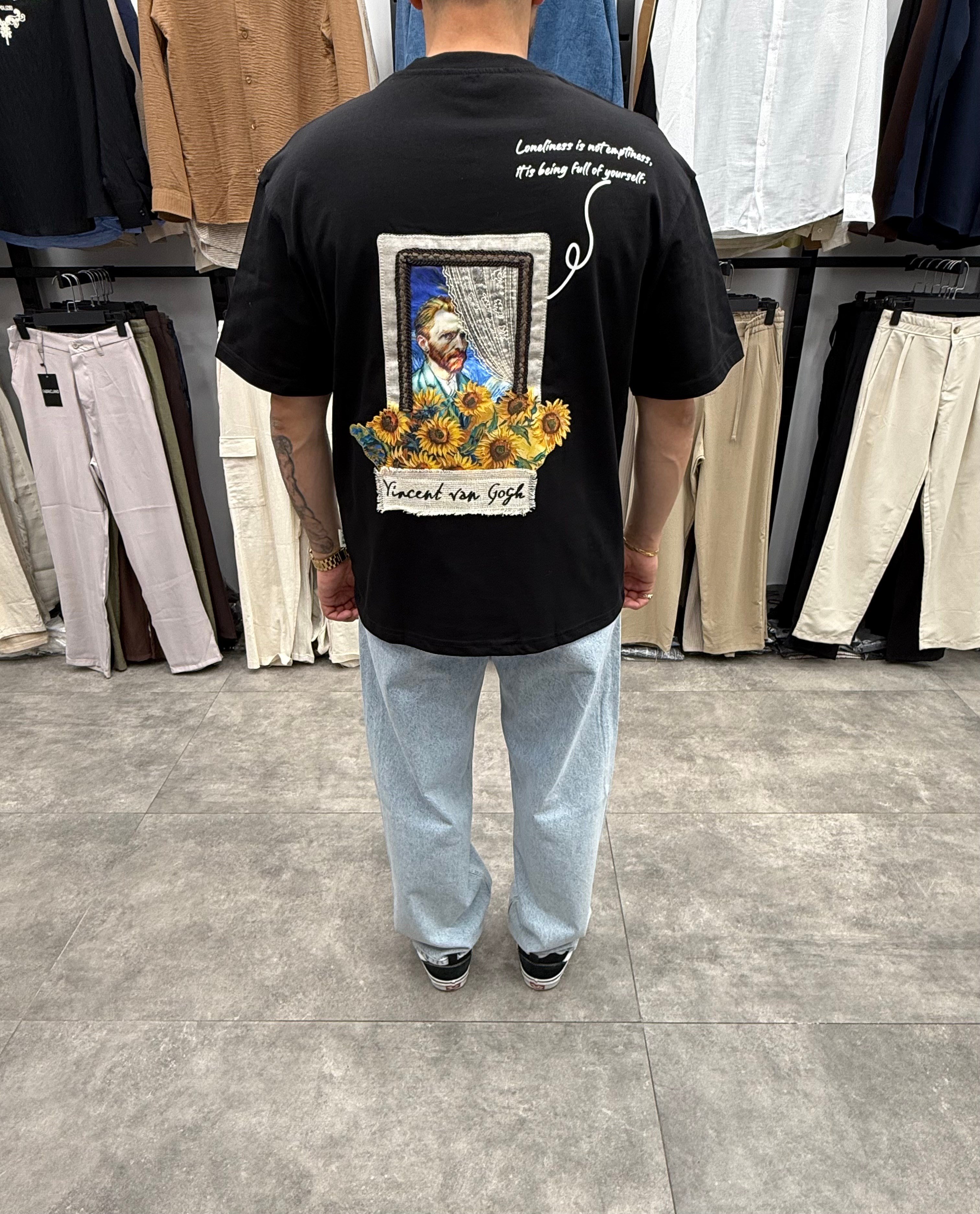 Siyah Vincent Van Gogh Oversize Tshirt