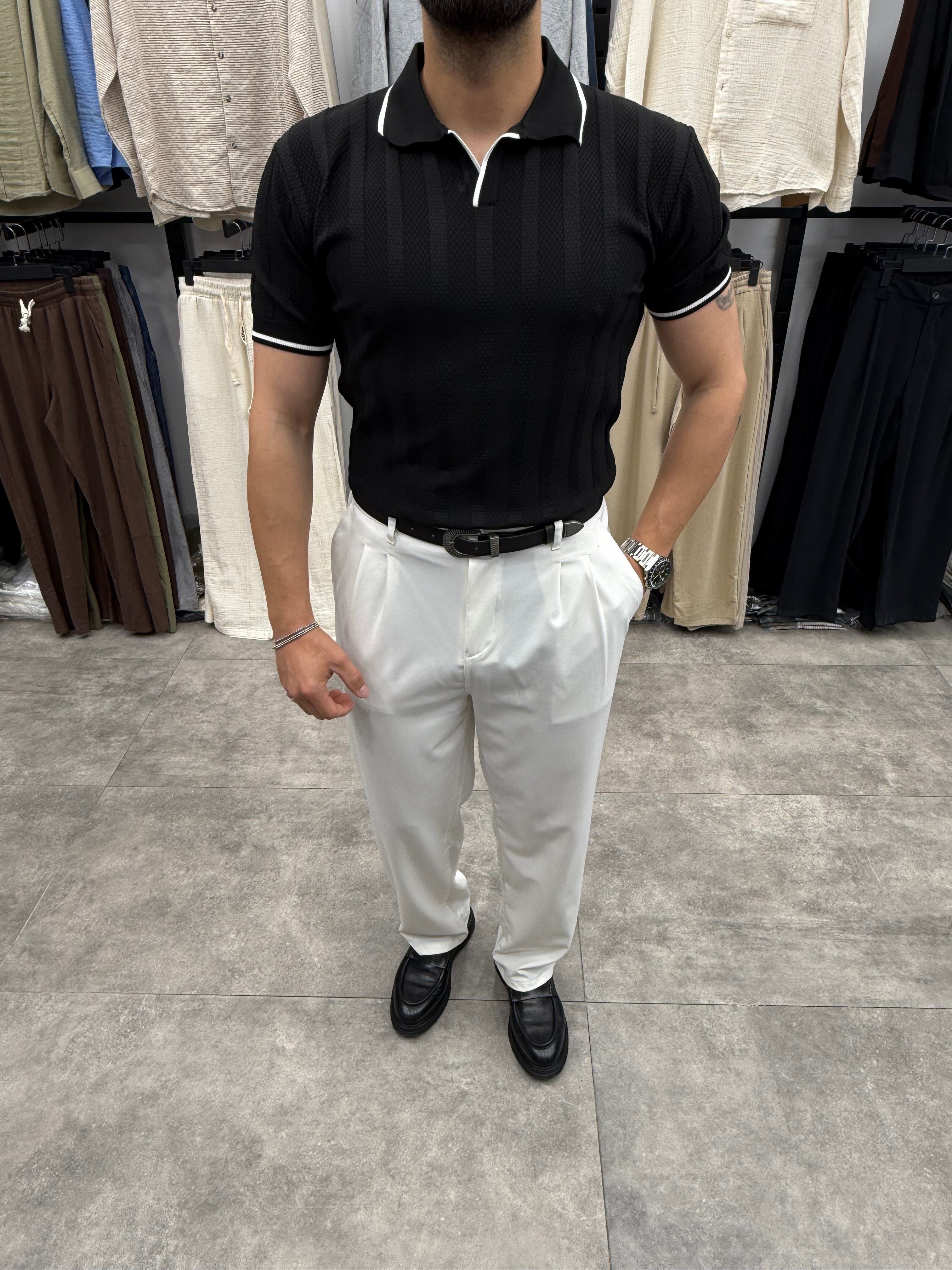 Siyah Dokulu Regular Fit Polo Tshirt