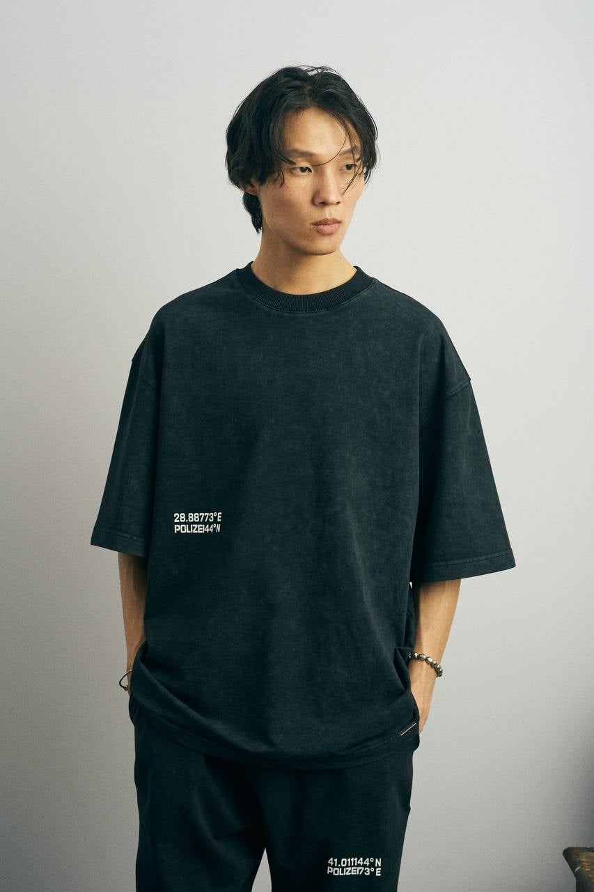 Siyah  Polizei Eskitme Basic Oversize Tshirt