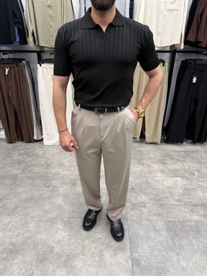 Siyah Çizgili Rergular Fit Polo Tshirt