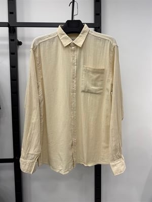 Krem Regular Fit Tek Çepli  Krinkıl Keten Gömlek