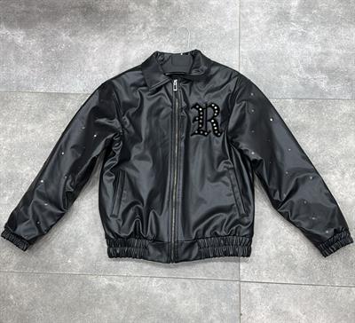 Erkek Oversize Bomber Metal İşlemeli İçi Astarlı Suni Deri Ceket