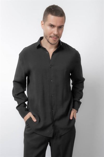 Siyah Modal Oversize Gömlek