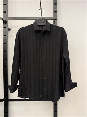 Siyah  Çizgili Krinkıl Voile Oversize Gömlek