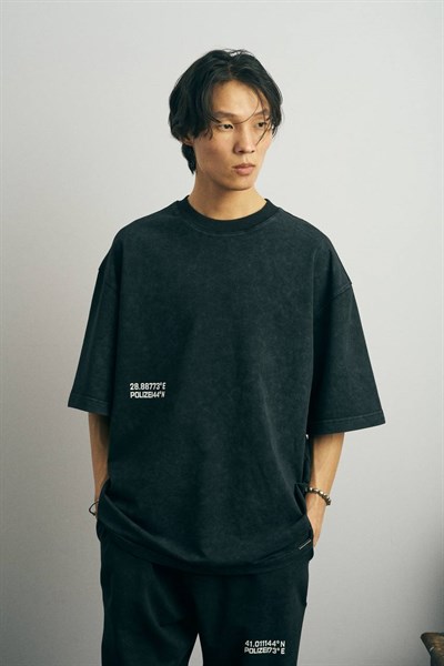 Siyah  Polizei Eskitme Basic Oversize Tshirt