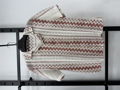 Ekru Üzeri Kiremit Zigzag Desenli Örgü Kroşe Oversize Gömlek