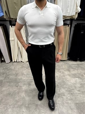 Beyaz Regular Fit Yaka Düğmeli Polo Tshirt