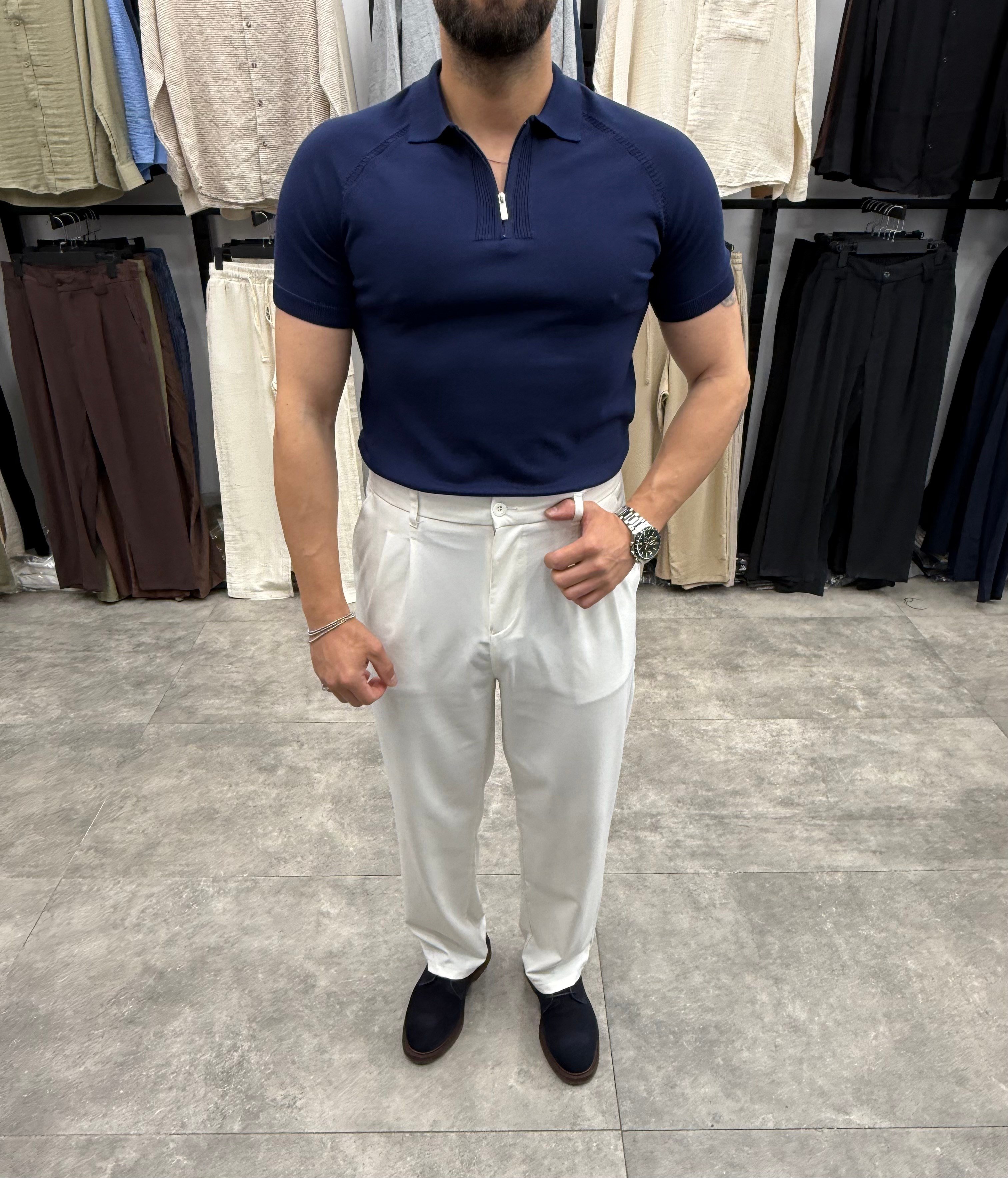 Lacivert Regular Fit Yaka Fermuarlı Polo Thirt