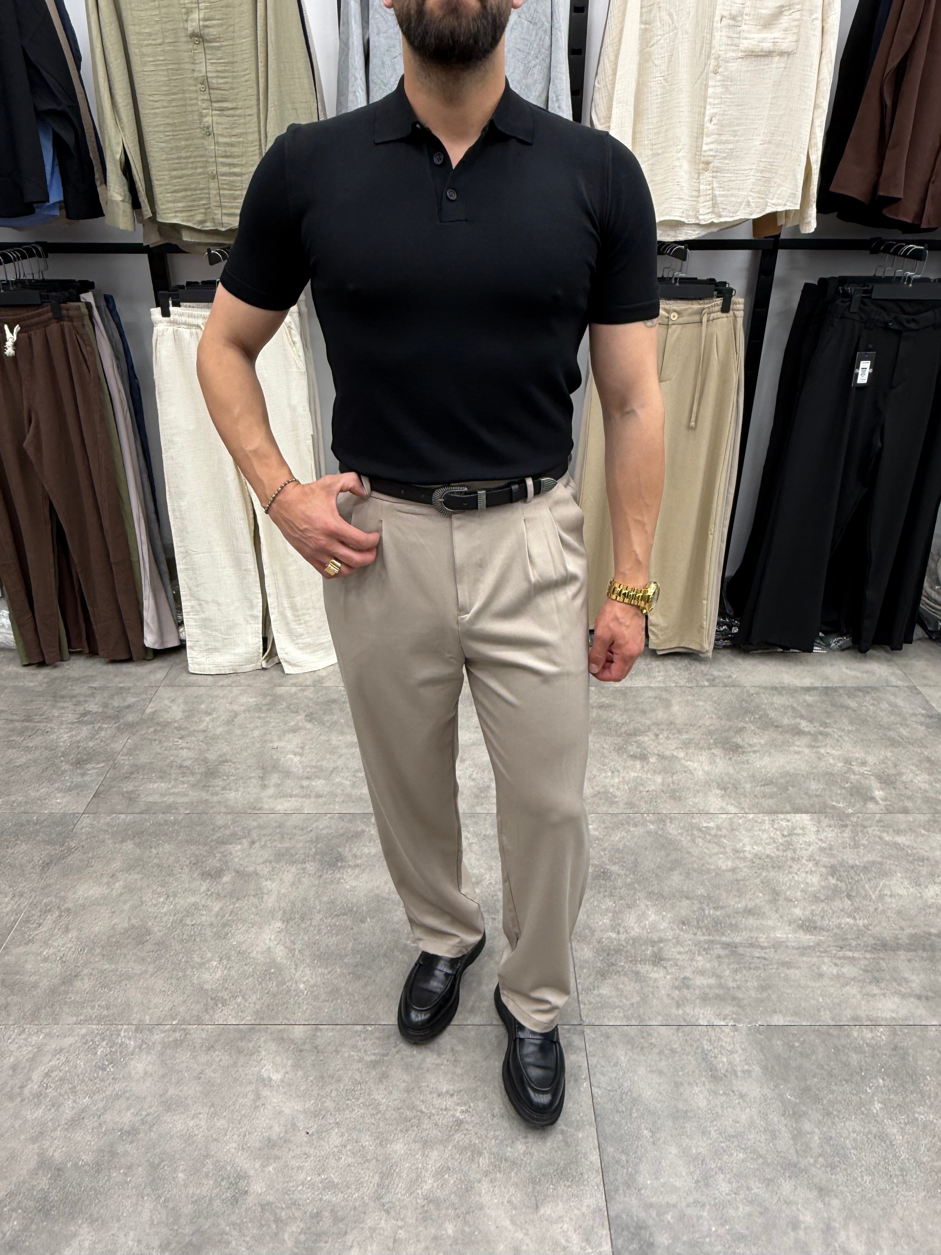 Siyah Regular Fit Yaka Düğmeli Polo Tshirt