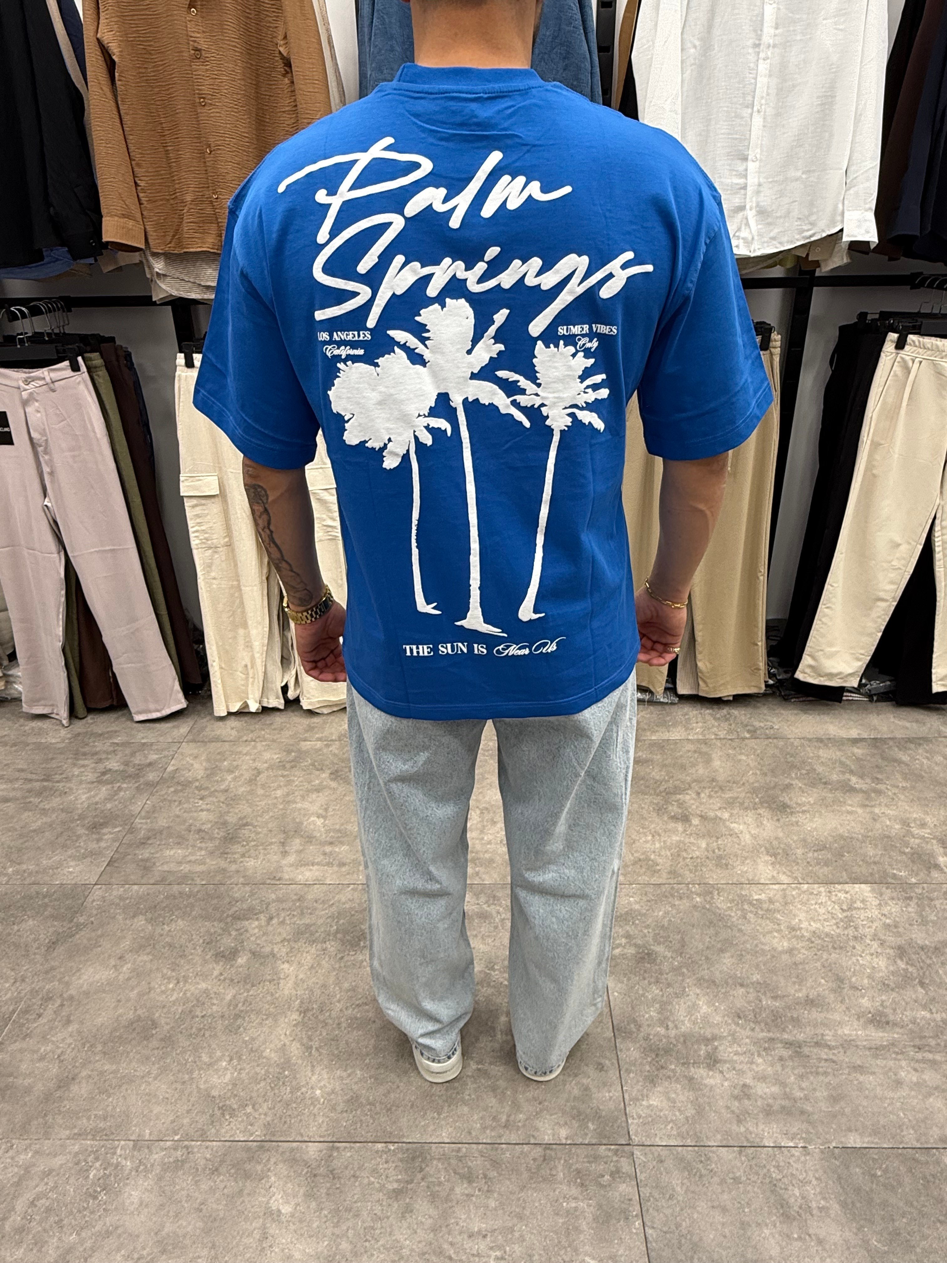 Lacivert Palmiye Baskılı Tshirt