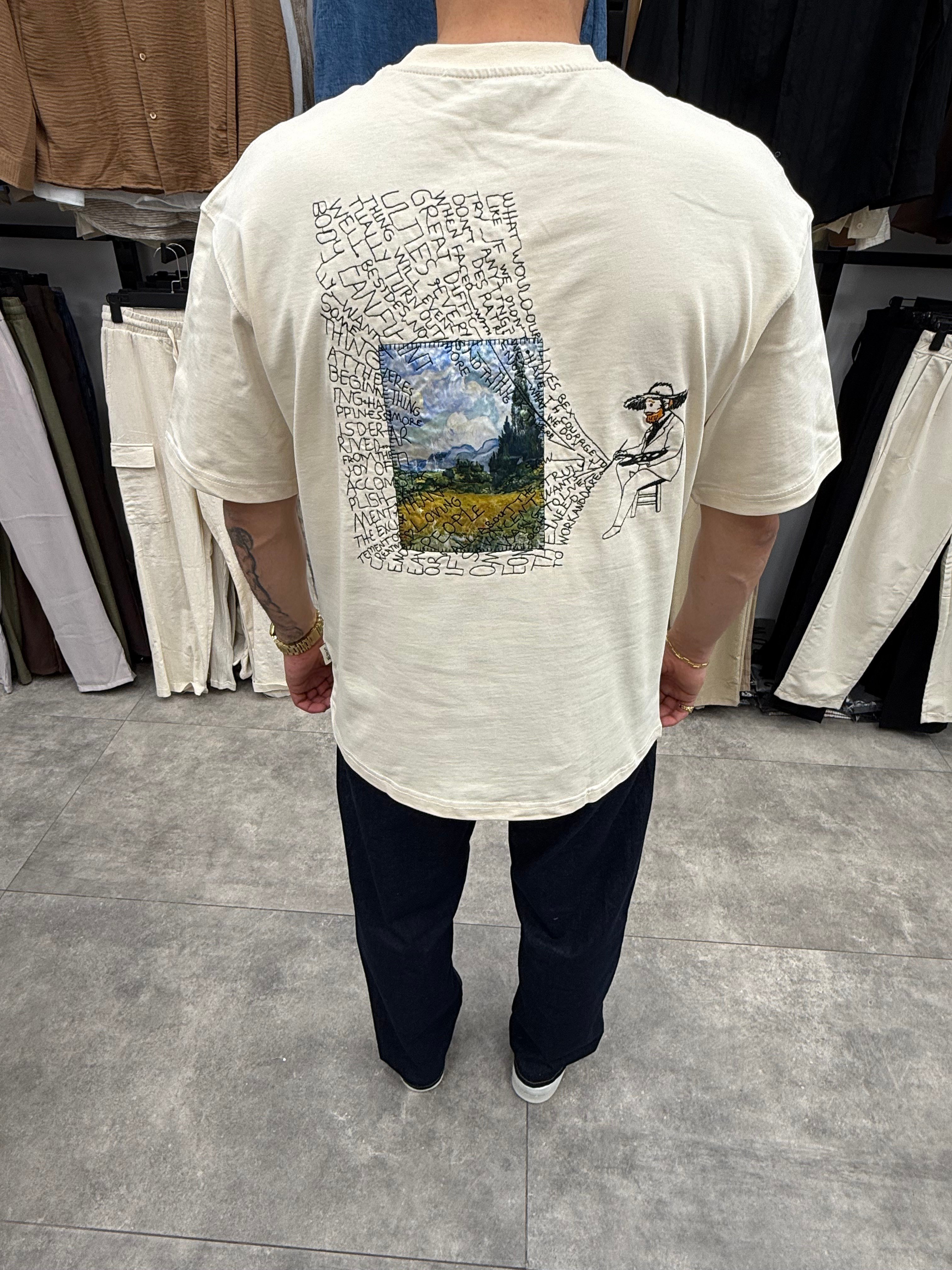 Taş Van Gogh Yazı Desenli Oversize Tshirt