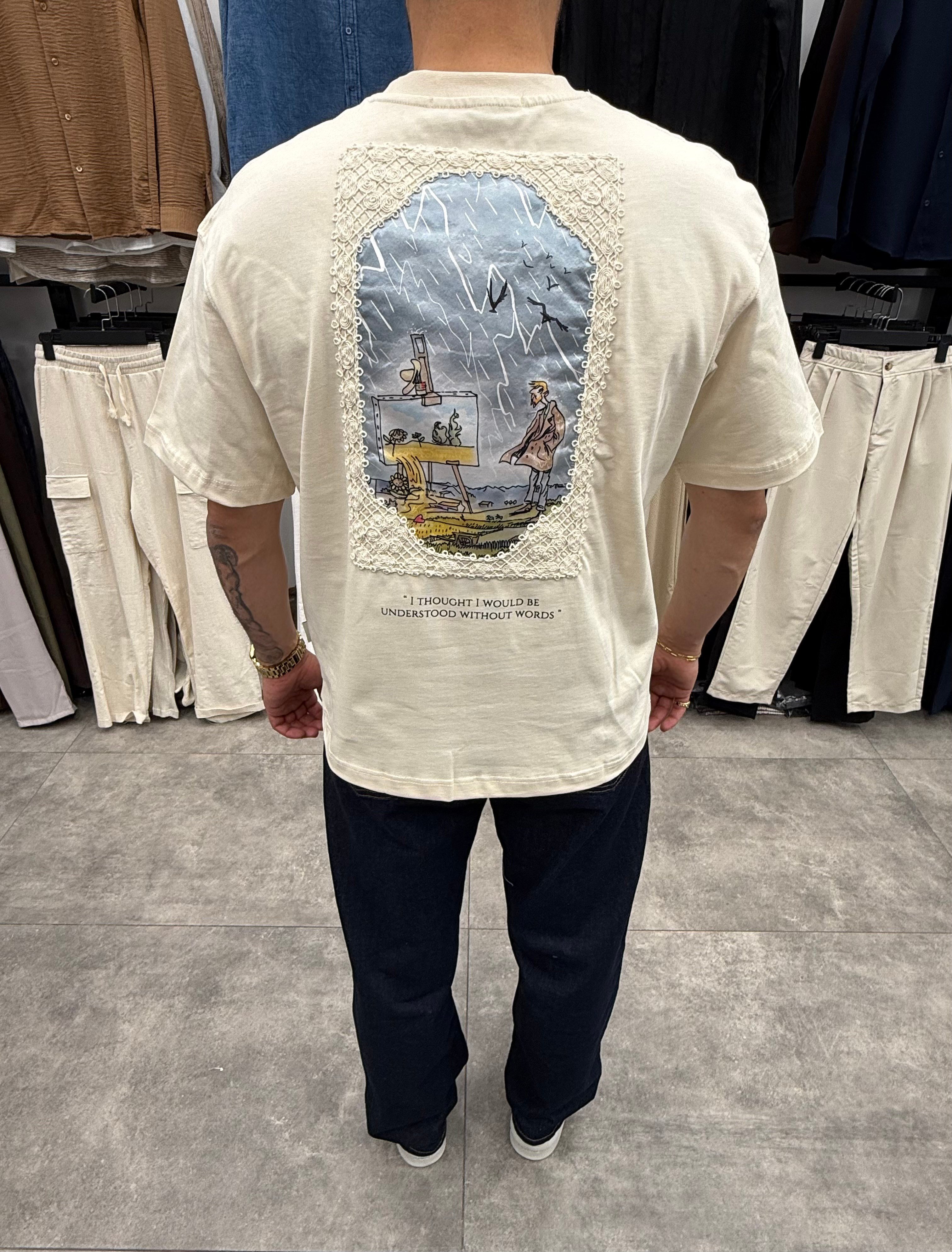 Taş Ressam Baskılı Oversize Tshirt