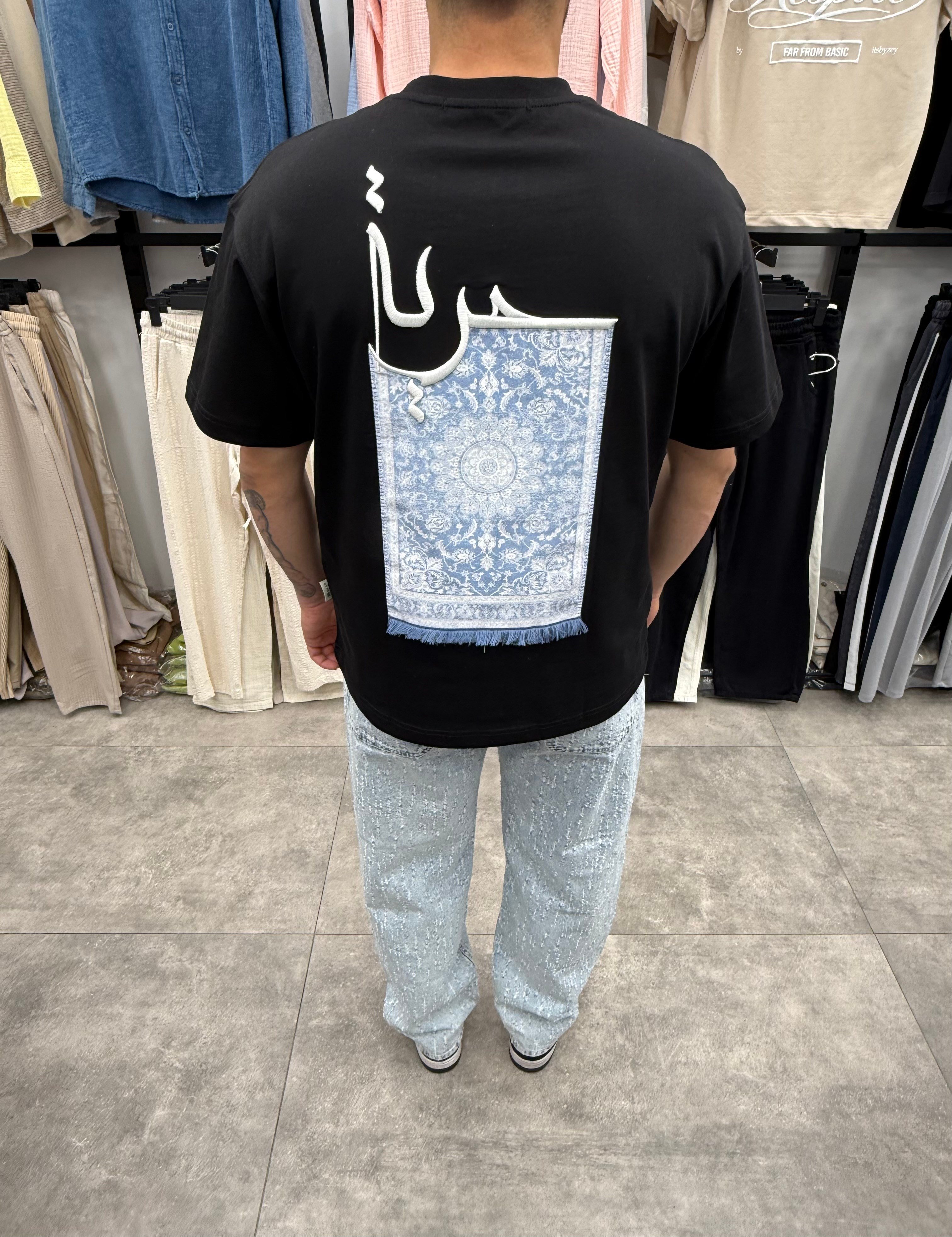 Siyah Hat Desenli Oversize Tshirt