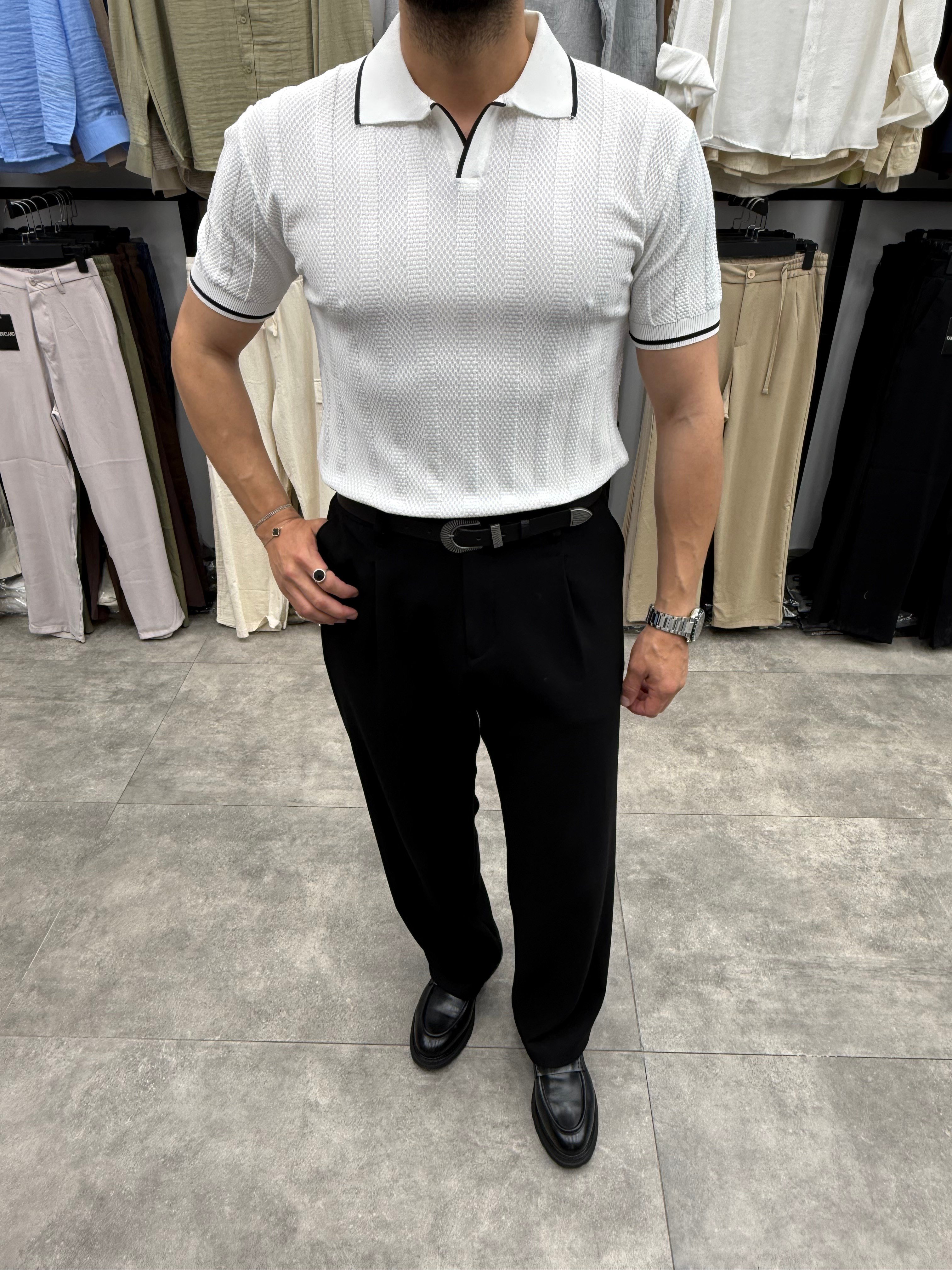 Beyaz  Dokulu Regular Fit Polo Tshirt