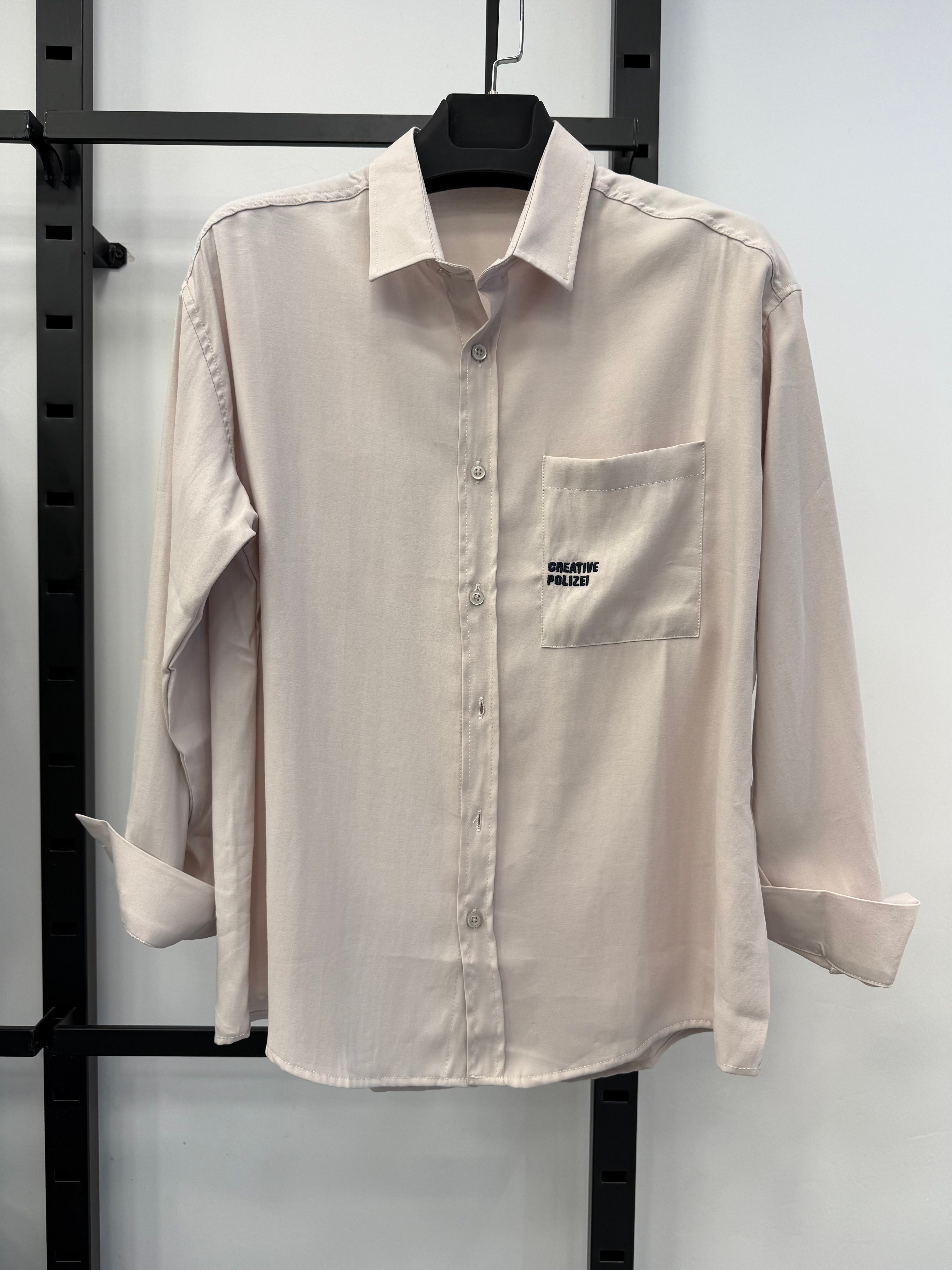 Bej Cepli Basic Oversize Modal Gömlek