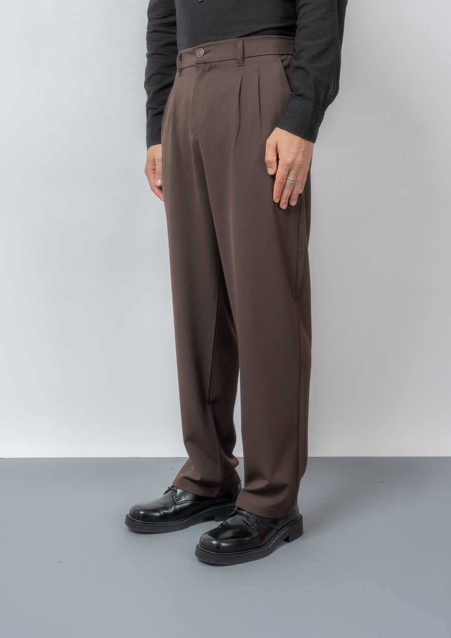Kahverengi Pileli Baggy Kumaş Pantolon