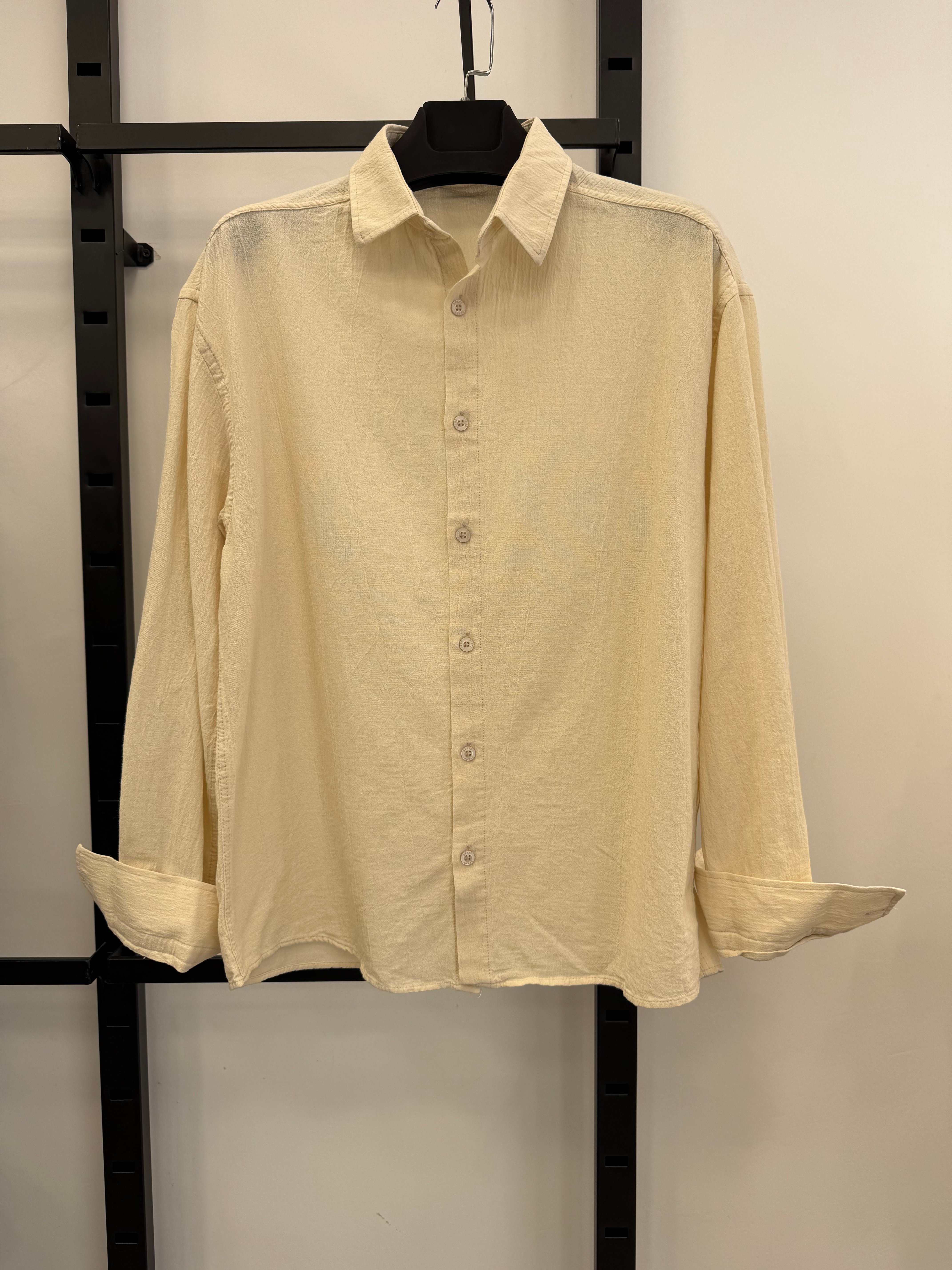 Krem Krinkıl Oversize Gömlek